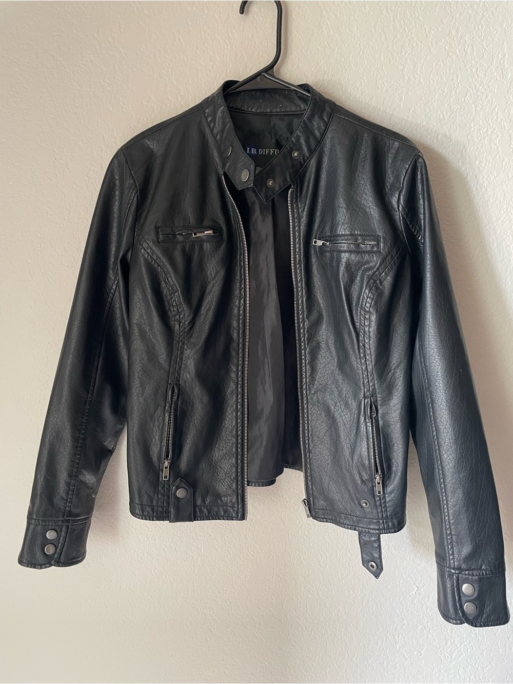 Vintage I.B. Diffusion Women's Black Faux Leather Moto Jacket size (s)